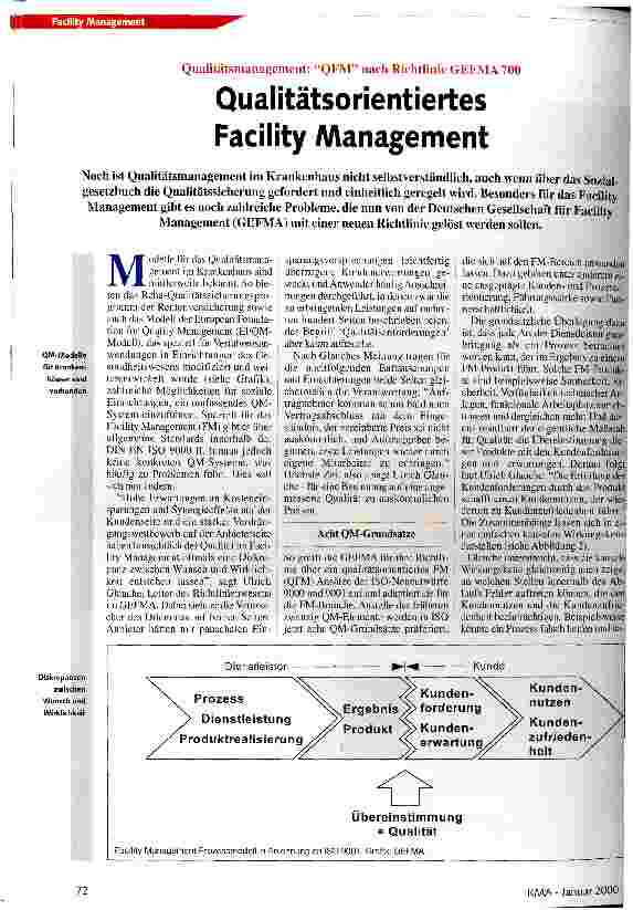 Vorschauseite 1: Qualitätsorientiertes Facility Management Qualitätsmanagement: QFM nach Richtlinie GEFMA 700