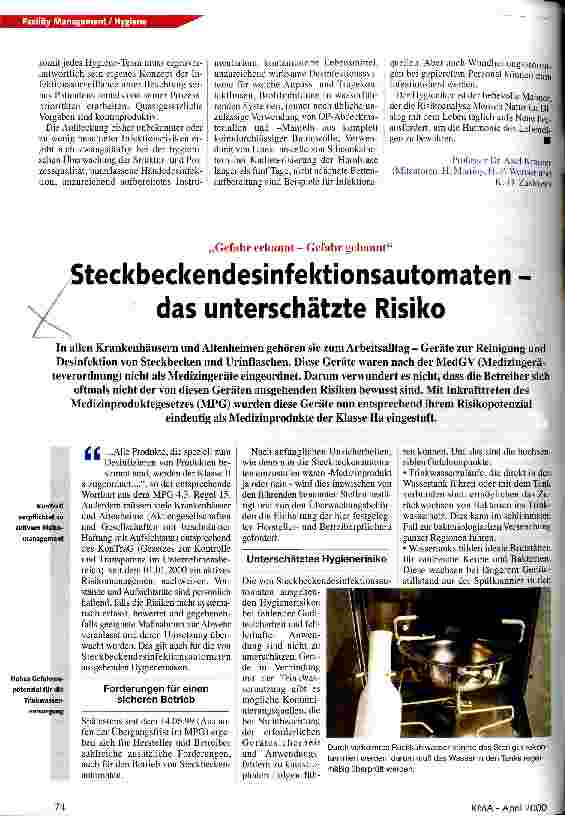 Vorschauseite 1: Steckbeckendesinfektionsautomaten - das unterschätzte Risiko