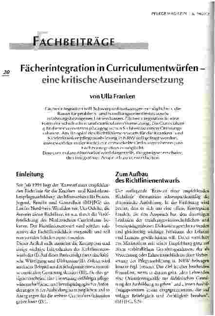 Vorschauseite 1: Fächerintegration in Curriculumentwürfen - eine kritische Auseinandersetzung