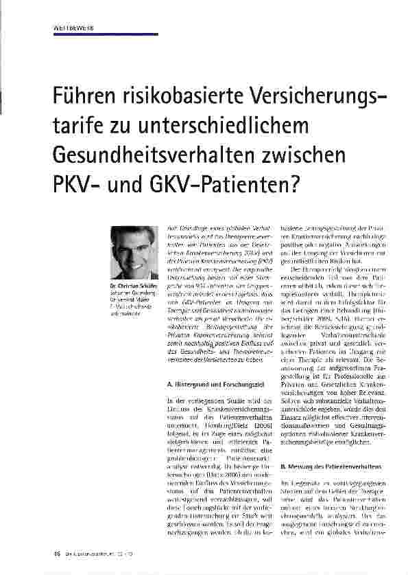 Vorschauseite 1: Führen risikobasierte Versicherungstarife zu unterschiedlichem Gesundheitsverhalten zwischen PKVund GKV-Patienten?