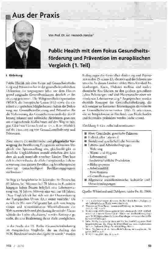 Vorschauseite 1: Public Health mit dem Fokus Gesundheitsförderung und Prävention im europäischen Vergleich (I.Teil)