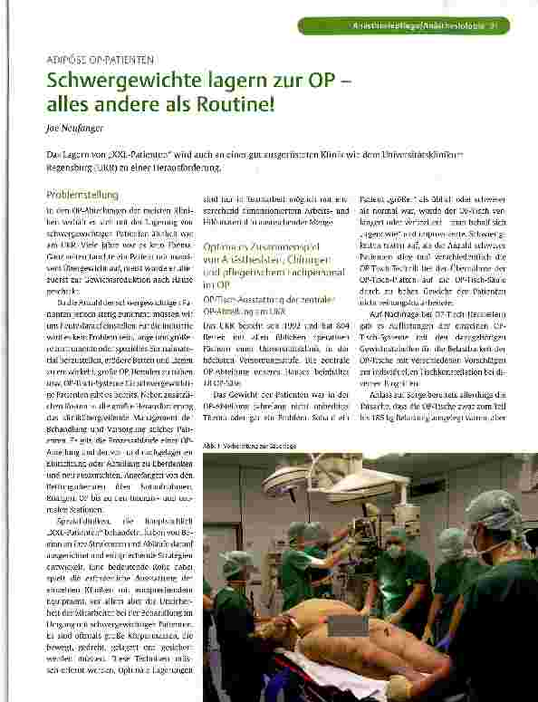 Vorschauseite 1: Schwergewichte lagern zur OP alles andere als Routine!