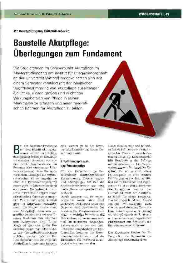 Vorschauseite 1: Baustelle Akutpflege: Überlegungen zum Fundament