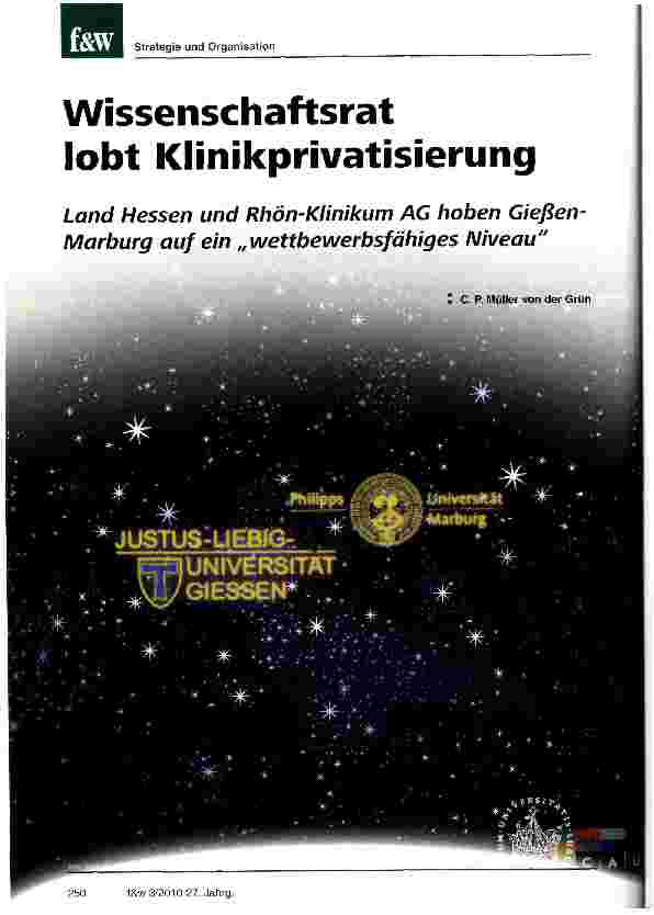 Vorschauseite 1: Wissensrat lobt Klinikprivatisierung