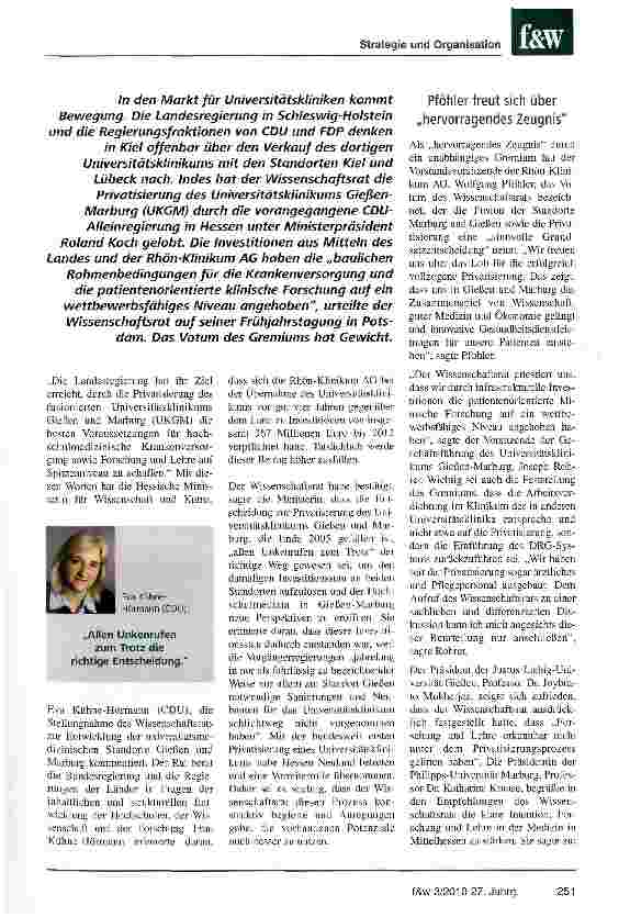 Vorschauseite 2: Wissensrat lobt Klinikprivatisierung