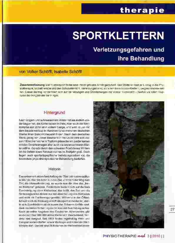 Vorschauseite 1: SPORTKLETTERN Verletzungsgefahren und ihre Behandlung