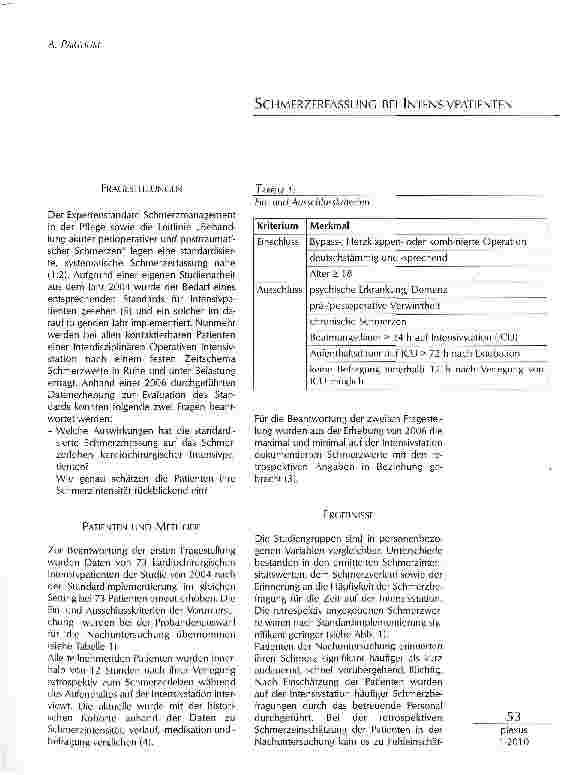 Vorschauseite 1: SCHMERZERFASSUNG BEI INTENSIVPATIENTEN