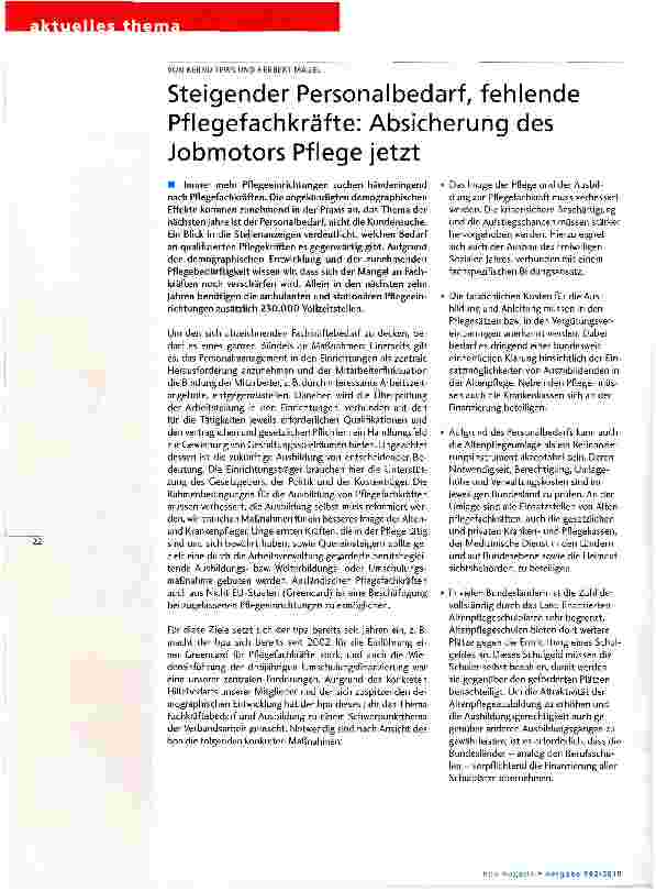 Vorschauseite 1: Steigender Personalbedarf, fehlende Pflegefachkräfte: Absicherung des Jobmotors Pflege jetzt