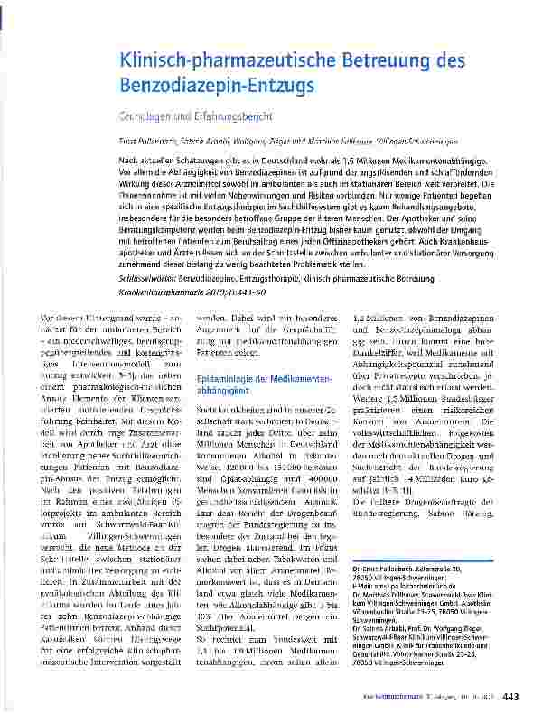 Vorschauseite 1: Klinisch-pharmazeutische Betreuung des Benzodiazepin-Entzugs