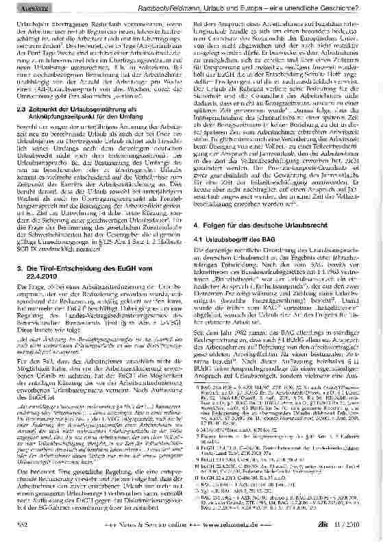 Vorschauseite 2: Urlaub und Europa - eine unendliche Geschichte? Die neuen Anforderungen des EuGH bei Übergang von Vollzeit in Teilzeit und deren Auswirkungen auf das deutsche Urlaubsrecht
