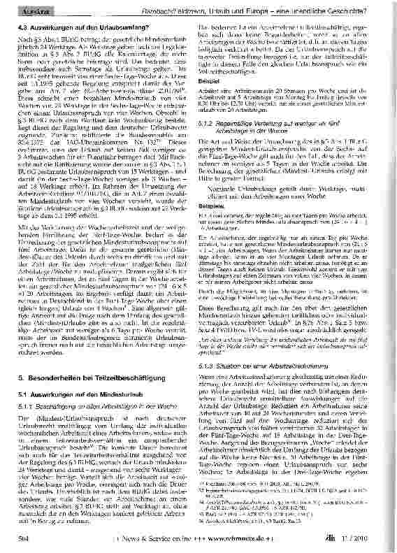 Vorschauseite 4: Urlaub und Europa - eine unendliche Geschichte? Die neuen Anforderungen des EuGH bei Übergang von Vollzeit in Teilzeit und deren Auswirkungen auf das deutsche Urlaubsrecht