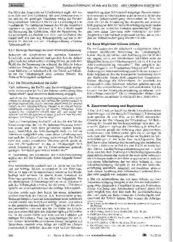 Vorschauseite 6: Urlaub und Europa - eine unendliche Geschichte? Die neuen Anforderungen des EuGH bei Übergang von Vollzeit in Teilzeit und deren Auswirkungen auf das deutsche Urlaubsrecht