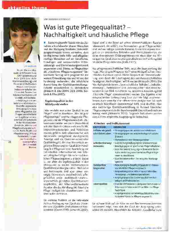 Vorschauseite 1: Was ist gute Pflegequalität? -Nachhaltigkeit und häusliche Pflege