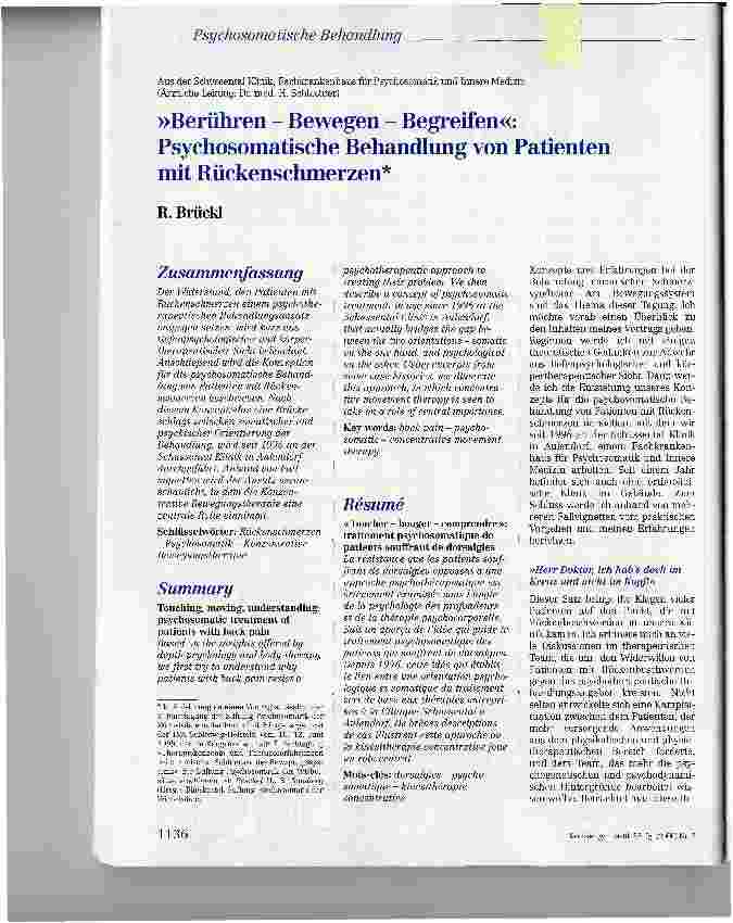 Vorschauseite 1: Berühren - Bewegen - Begreifen: Psychosomatische Behandlung von Patienten mit Rückenschmerzen