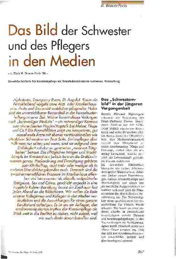 Vorschauseite 1: Das Bild der Schwester und des Pflegers in den Medien 1. Platz B. Braun-Preis 99