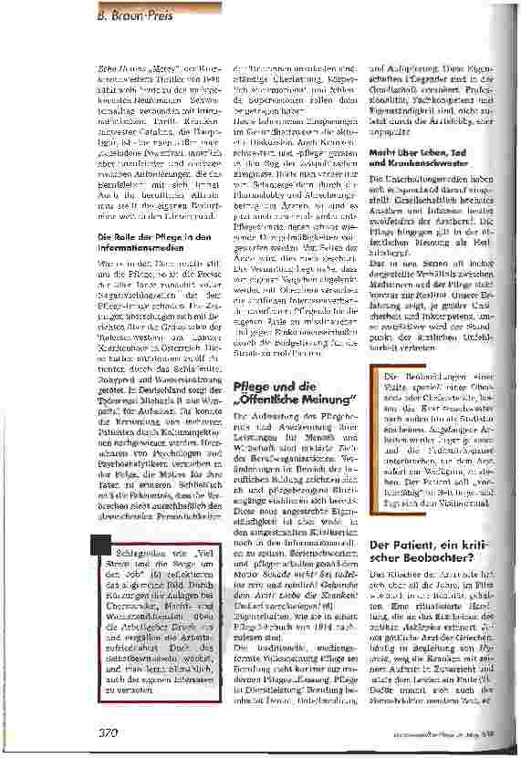 Vorschauseite 4: Das Bild der Schwester und des Pflegers in den Medien 1. Platz B. Braun-Preis 99