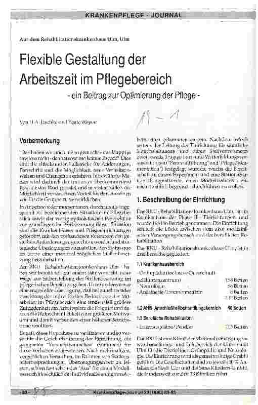 Vorschauseite 1: Flexible Gestaltung der Arbeitszeit im Pflegebereich - ein Beitrag zur Optimierung der Pflege -
