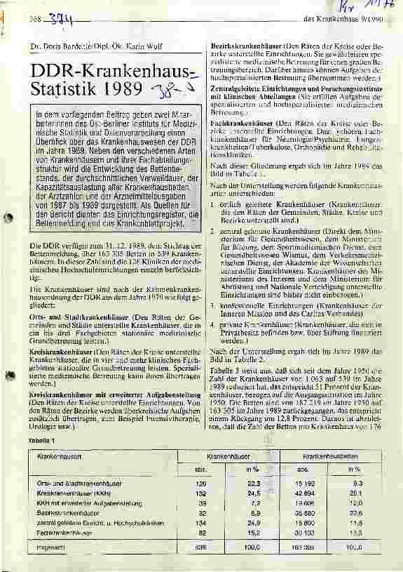 Vorschauseite 1: DDR-Krankenhausstatistik 1989
