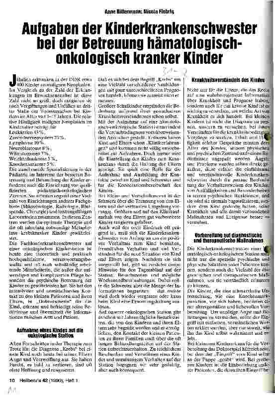 Vorschauseite 1: Aufgaben der Kinderkrankenschwester bei der Betreuung hämatologischonkologische kranker Kinder