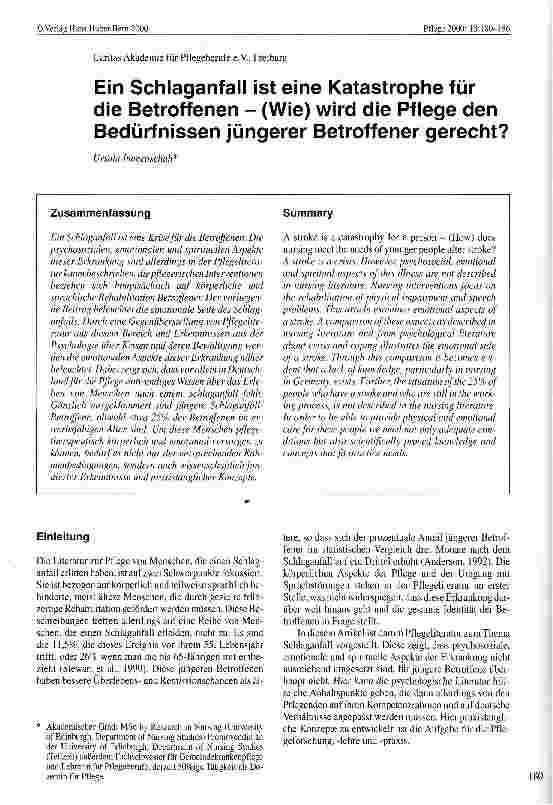 Vorschauseite 1: Ein Schlaganfall ist eine Katastrophe für die Betroffenen (Wie) wird die Pflege den Bedürfnissen jüngerer Betroffener gerecht?