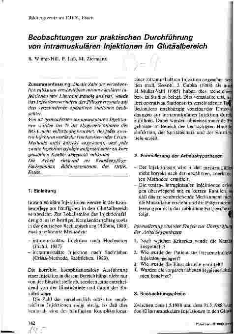 Vorschauseite 1: Beobachtungen zur praktischen Durchführung von intramuskulären Injektionen im Glutäalbereich