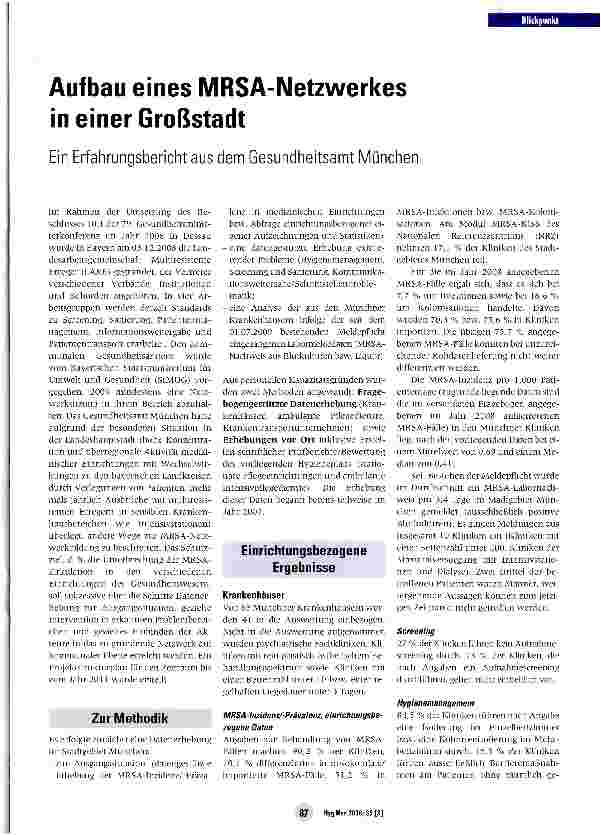Vorschauseite 1: Aufbau eines MRSA-Netzwerkes in einer Großstadt