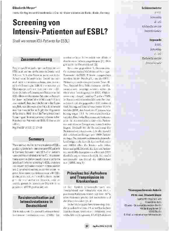 Vorschauseite 1: Screeningvon Intensiv-Patienten auf