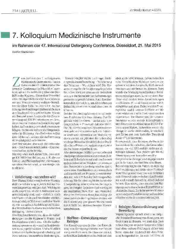 Vorschauseite 1: 7. Kolloquium Medizinische Instrumenteim Rahmen der 47. International Detergency Conference, Düsseldorf, 21. Mai 2015