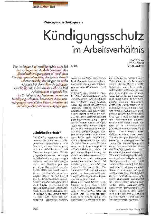 Vorschauseite 1: Kündigungsschutz im Arbeitsverhältnis 2. Teil