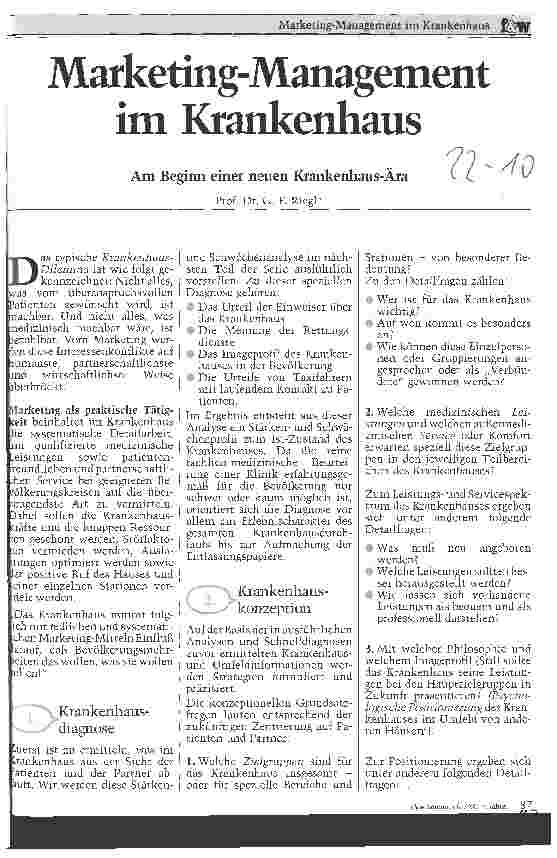 Vorschauseite 1: Marketing-Management im Krankenhaus Am Beginn einer neuen Krankenhaus-Ära