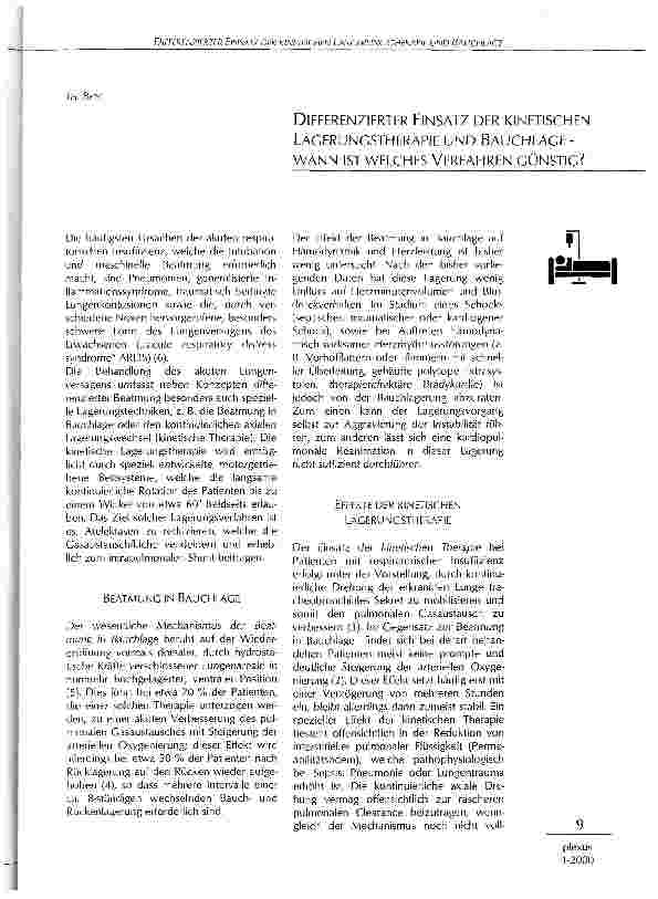 Vorschauseite 1: Differenzierter Einsatz der kinetischen Lagerungstherapie und Bauchlage Wann ist welches Verfahren günstig?
