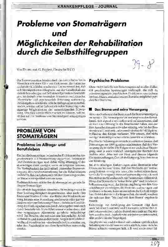 Vorschauseite 1: Probleme von Stomaträgern und Möglichkeiten der Rehabilitation durch die Selbsthilfegruppe
