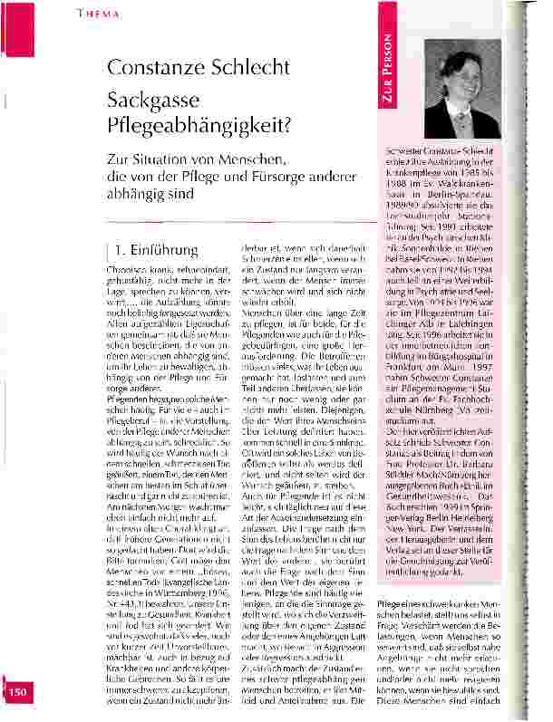 Vorschauseite 1: Sackgasse Pflegeabhängigkeit? Zur Situation von Menschen, die von der Pflege und Fürsorge anderer abhängig sind