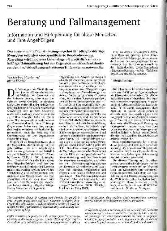 Vorschauseite 1: Beratung und Fallmanagement Information und Hilfeplanung für ältere Menschen und ihre Angehörigen