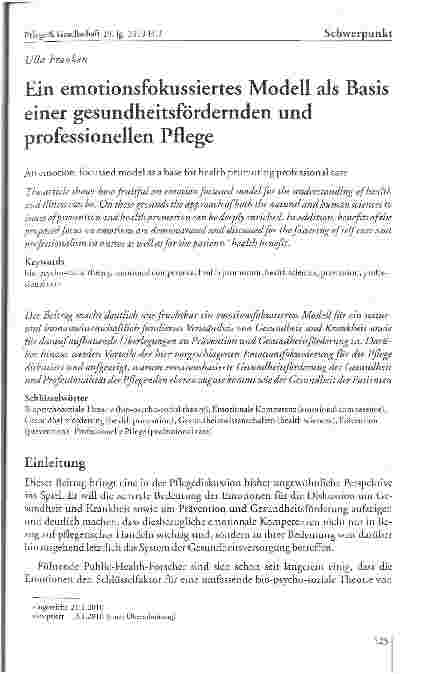 Vorschauseite 1: Ein emotionsfokussiertes Modell als Basis einer gesundheitsfördernden und professionellen Pflege
