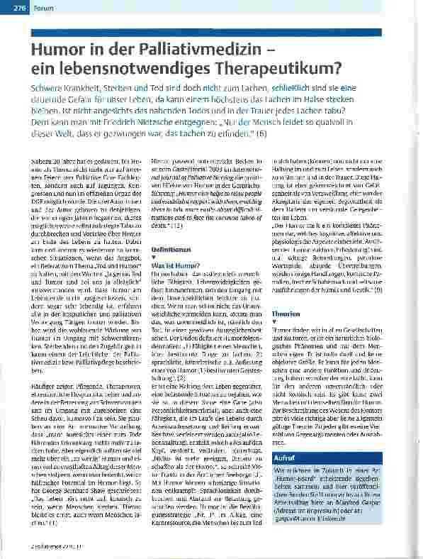 Vorschauseite 1: Humor in der Palliativmedizin -ein lebensnotwendiges Therapeutikum?