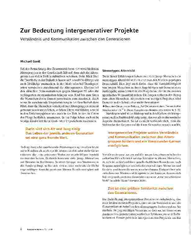 Vorschauseite 1: Zur Bedeutung intergenerativer Projekte