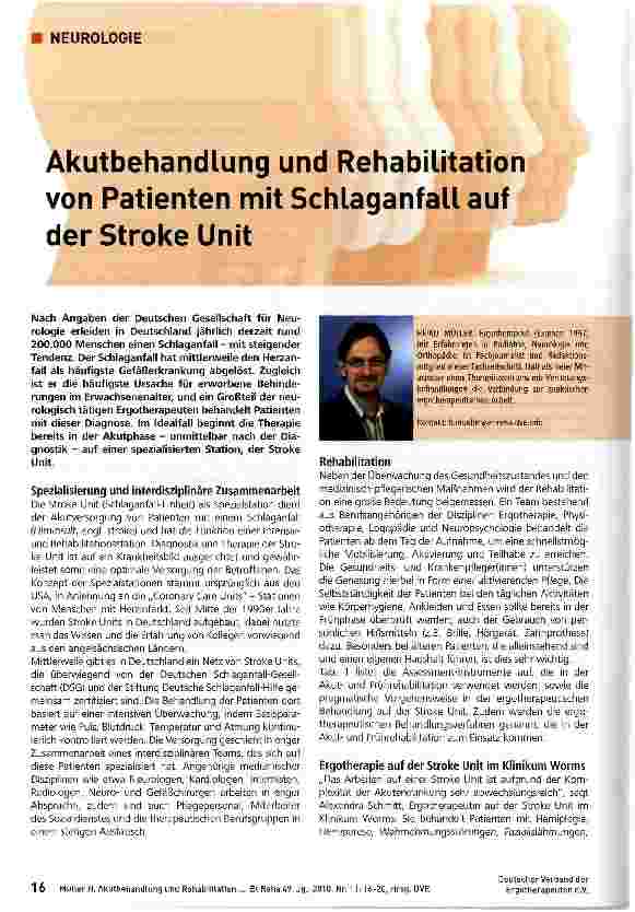 Vorschauseite 1: Akutbehandlung und Rehabilitation von Patienten mit Schlaganfall auf der Stroke Unit