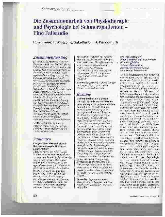 Vorschauseite 1: Die Zusammenarbeit von Physiotherapie und Psychologie bei Schmerzpatienten -Eine Fallstudie