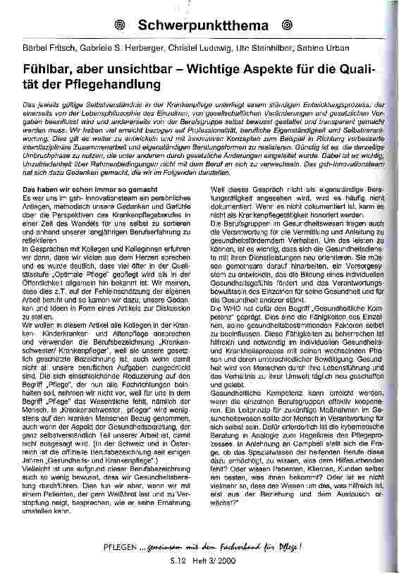 Vorschauseite 1: Fühlbar, aber unsichtbar - Wichtige Aspekte für die Qualität der Pflegehandlung