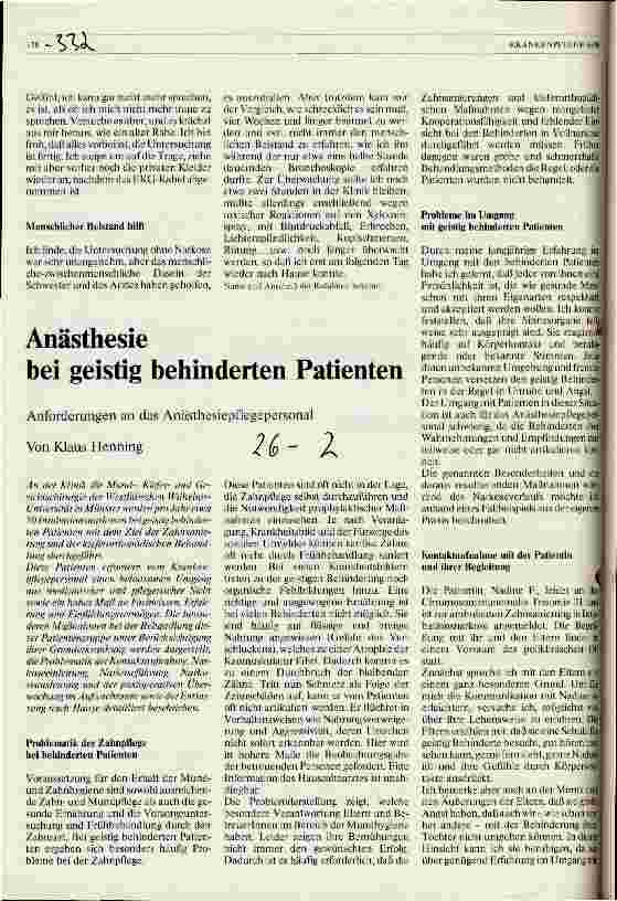 Vorschauseite 1: Anästhesie bei geistig behinderten Patienten Anforderungen an das Anästhesiepflegepersonal
