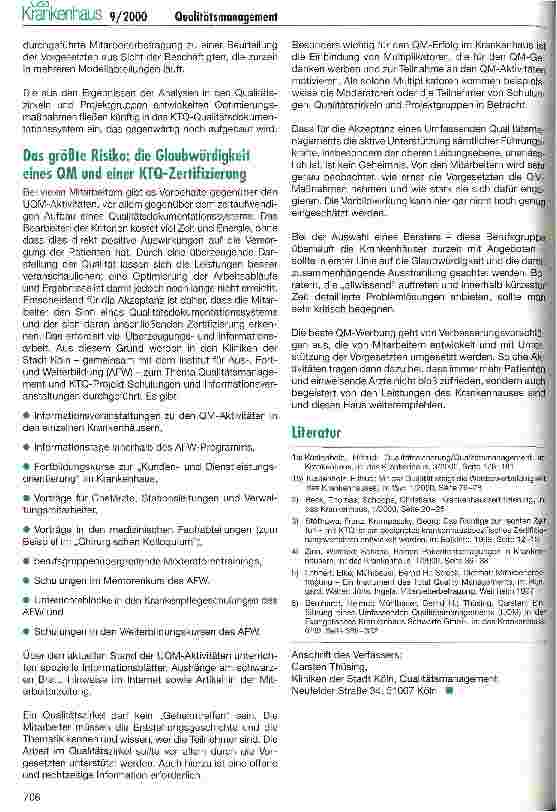 Vorschauseite 5: DIN EN ISO, EFQM, KTQ, UQM - und was nun? Qualitätsmanagement in den Kliniken der Stadt Köln
