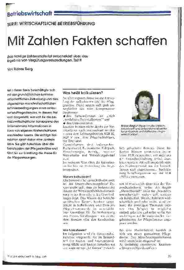 Vorschauseite 1: Mit Zahlen Fakten schaffen Das richtige Zahlenmaterial entscheidet über das Ergebnis von Vergütungsverhandlungen, Teil II
