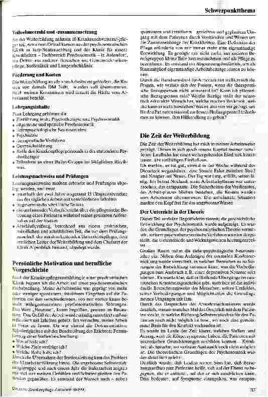 Vorschauseite 2: Erfahrungsbericht über die Weiterbildung für Krankenschwestern/-pfleger im Fachbereicht Psychosomatik/Psychotherapie
