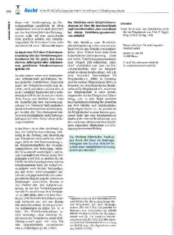 Vorschauseite 3: Haftpflichtversicherungen übernehmen die Schadensregulierung bei Pflichtwidrigkeiten in Behandlung und Pflege