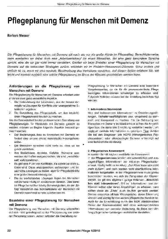 Vorschauseite 1: Pflegeplanung für Menschen mit Demenz