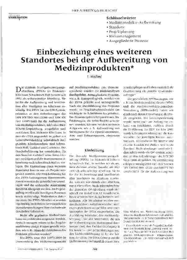 Vorschauseite 1: Einbeziehung eines weiteren Standortes bei der Aufbereitung von Medizinprodukten