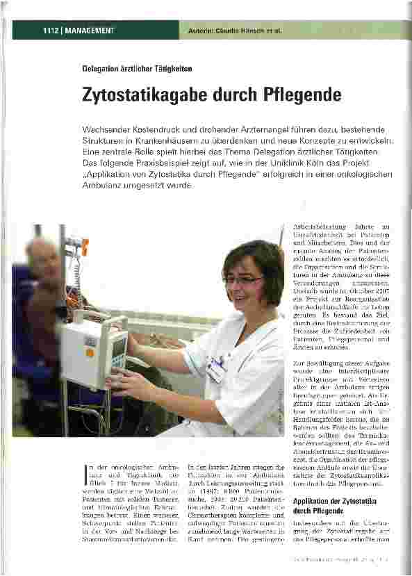 Vorschauseite 1: Zytostatikagabe durch Pflegende