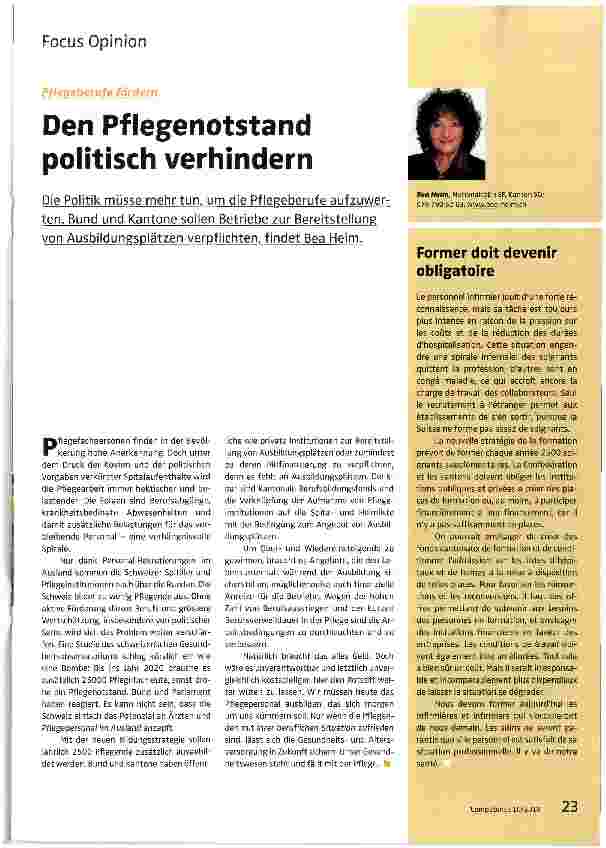 Vorschauseite 1: Den Pflegenotstand politisch verhindern