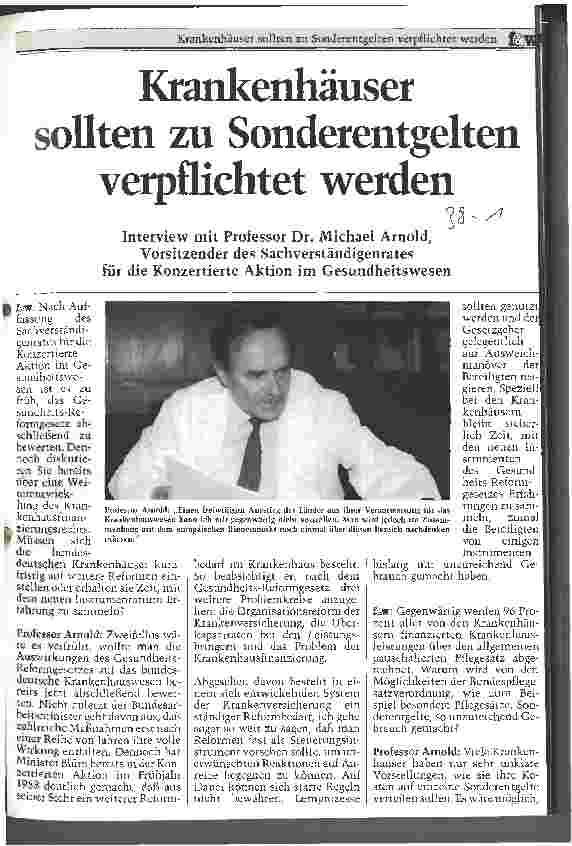 Vorschauseite 1: Krankenhäuser sollten zu Sonderentgelten verpflichtet werden Interview mit dem Vorsitzenden des Sachverständigenrates